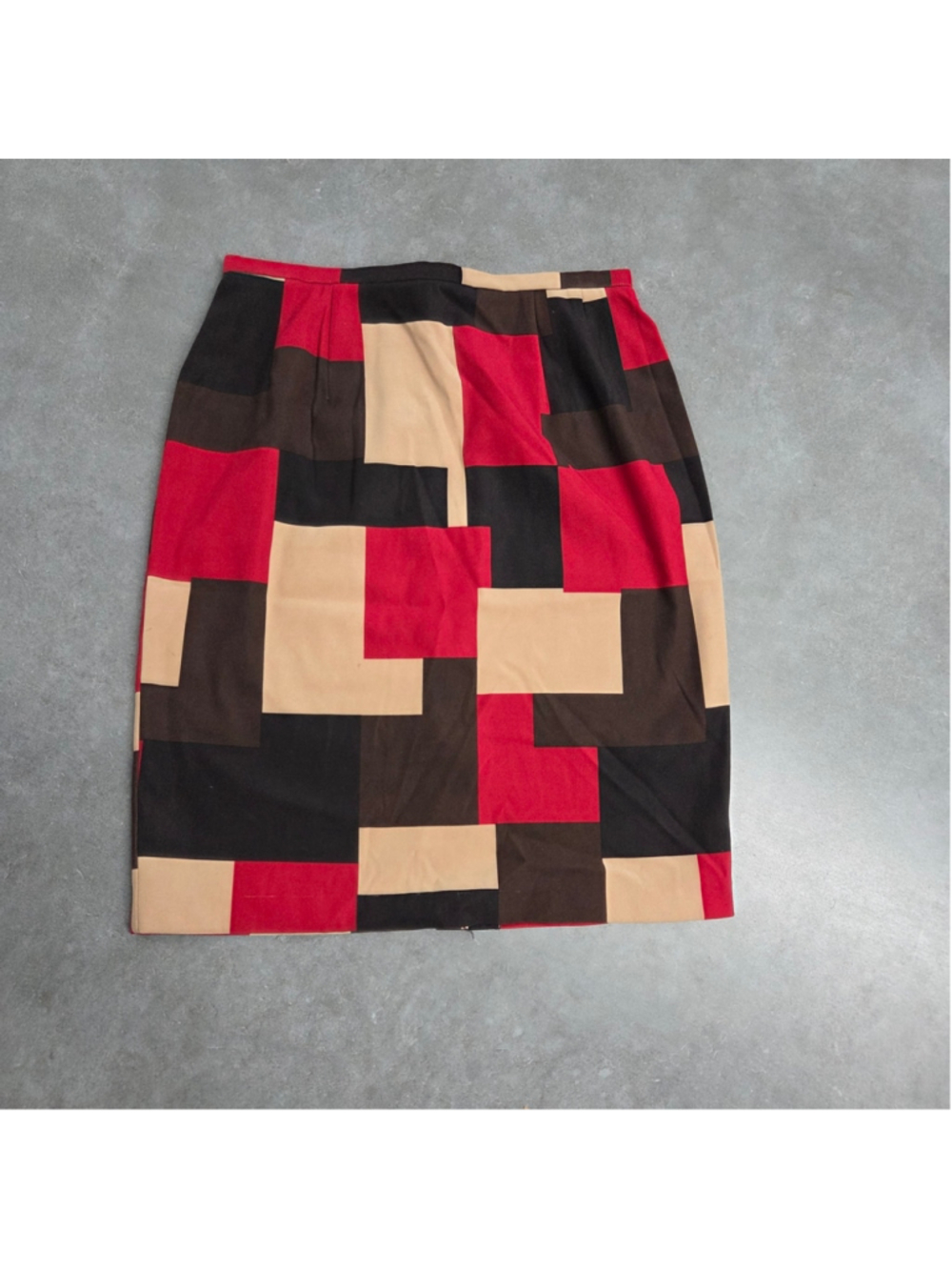 VTG Harve Benard Geometric Colorblock Pencil Skirt Red Black Mod Petite 10P